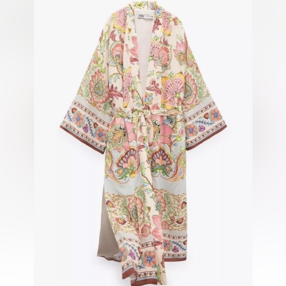 Zara Floral Long Kimono Robe - Picture 2 of 10